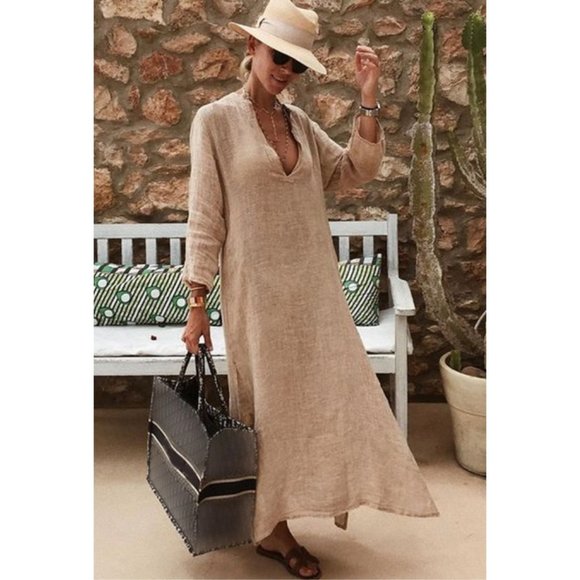 Outfree Other - Cozy Wild Cotton Dress Bikini Kaftan Beige Size Large